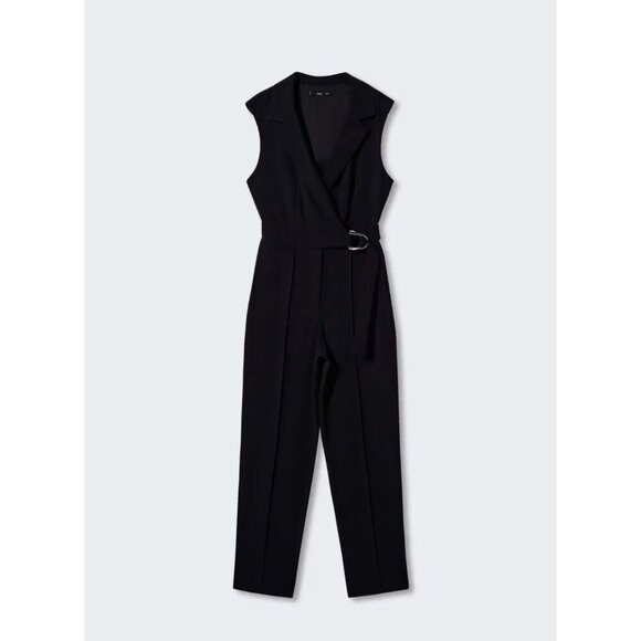 MNG by Mango Black Sleeveless Belted Wrap Straight Leg Jumpsuit XL NWT‎ - Picture 2 of 14